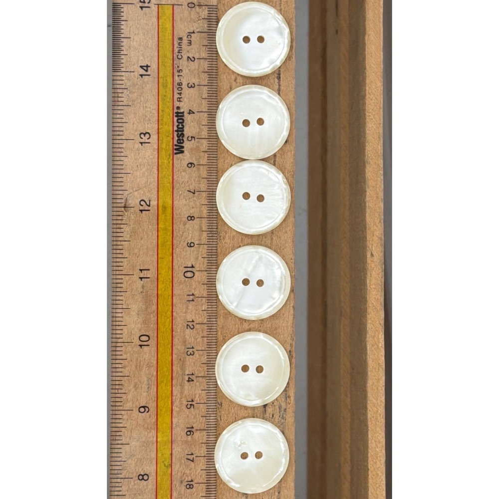 Vintage Mother of Pearl Finish Round Buttons 2-Hole 28MM Set of 6 Sewing Craft